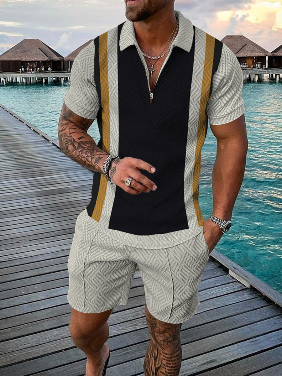 Men's Zipped Polo Shirt Short Sleeve Suit