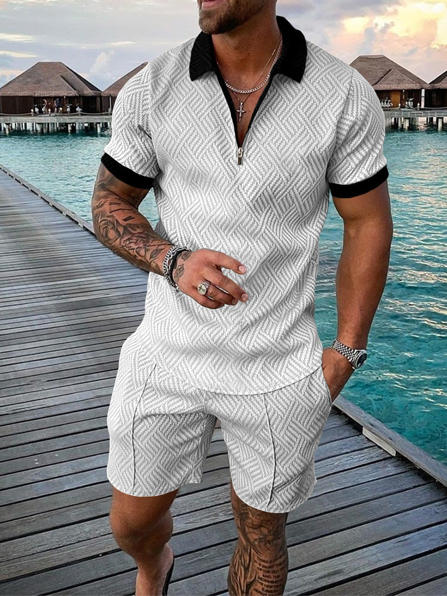 Men's Zipped Polo Shirt Short Sleeve Suit