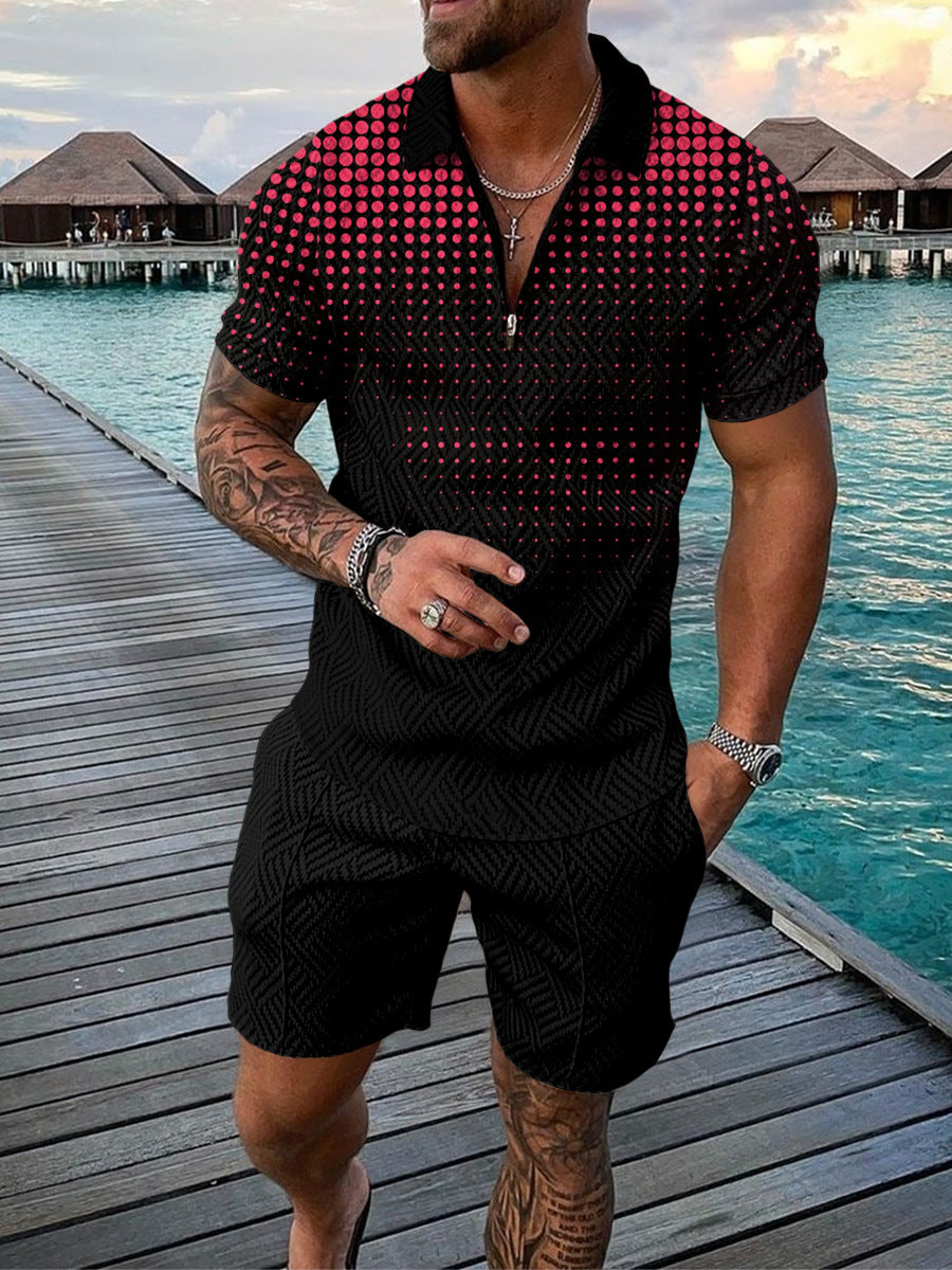 Men's Zipped Polo Shirt Short Sleeve Suit