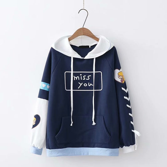 Letter printed loose Pullover Hoodie