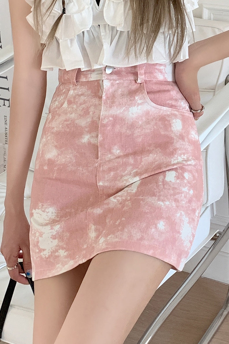 High-waisted A-line Design Tie-dye Skirt