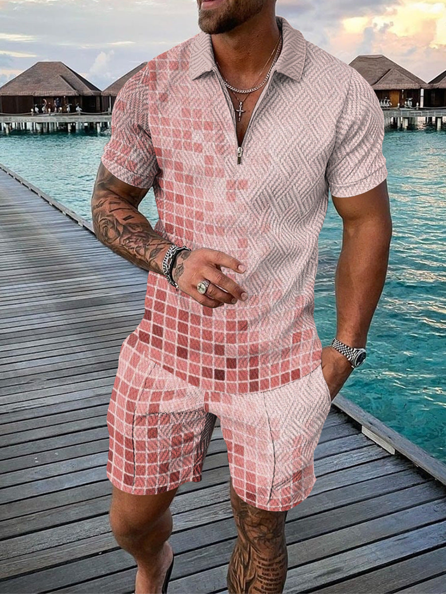 Men's Zipped Polo Shirt Short Sleeve Suit