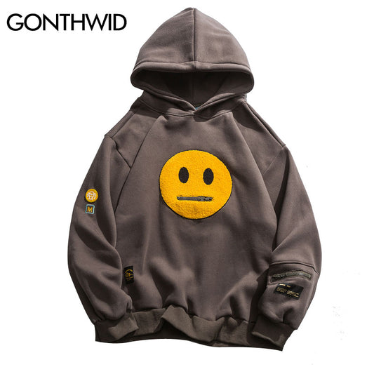 Smile Face Patchwork Fleece Hoodie