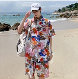 Hawaiian Beach Short-sleeved Flower Shirt Shorts Suit