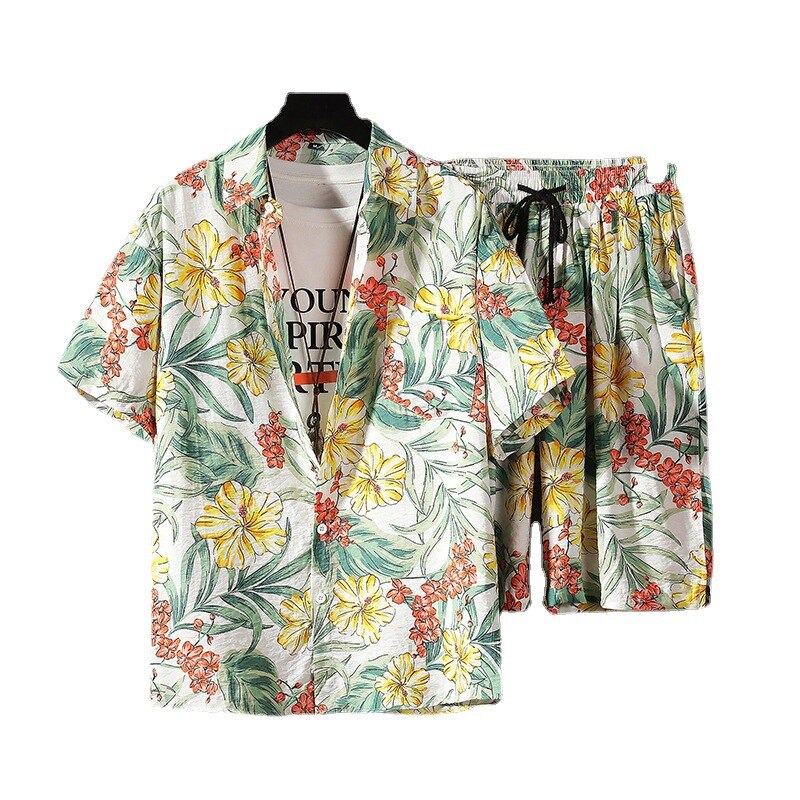 Hawaiian Beach Short-sleeved Flower Shirt Shorts Suit