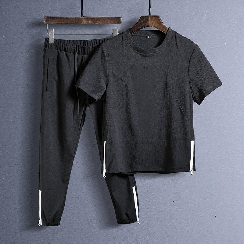 Men Cotton Linen Breathable Tracksuit