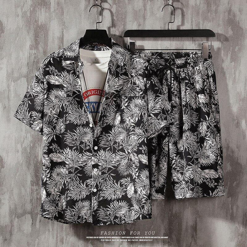 Hawaiian Beach Short-sleeved Flower Shirt Shorts Suit