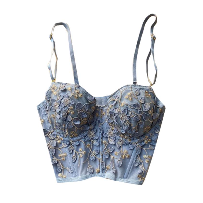 Embroidered 3D Petal Bustier Bra Cropped Tops