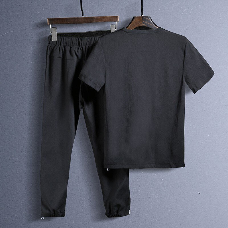 Men Cotton Linen Breathable Tracksuit