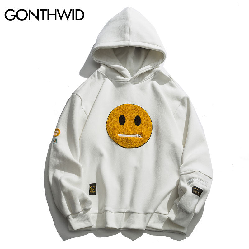 Smile Face Patchwork Fleece Hoodie