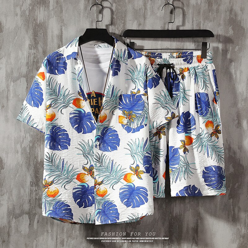 Hawaiian Beach Short-sleeved Flower Shirt Shorts Suit