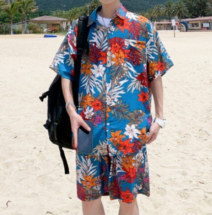 Hawaiian Beach Short-sleeved Flower Shirt Shorts Suit