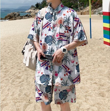 Hawaiian Beach Short-sleeved Flower Shirt Shorts Suit