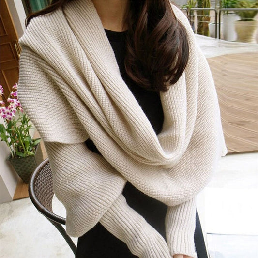 Knitted Long Sleeve Wrap Shawl Scarf