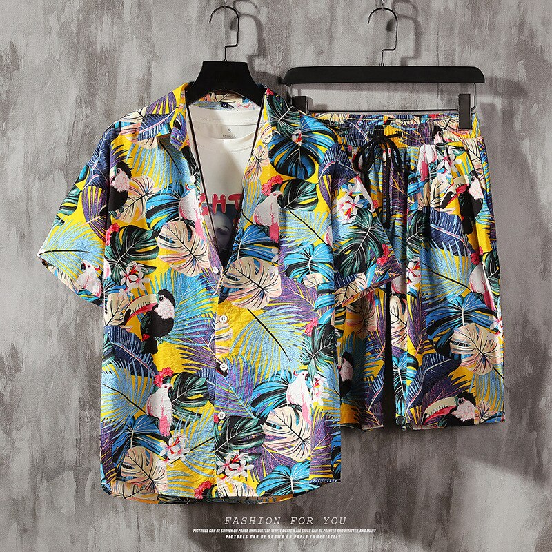 Hawaiian Beach Short-sleeved Flower Shirt Shorts Suit