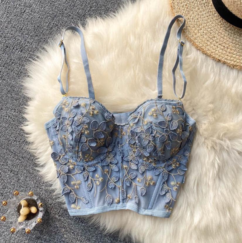 Embroidered 3D Petal Bustier Bra Cropped Tops