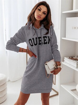 Queen Print women's Hoodie Dress