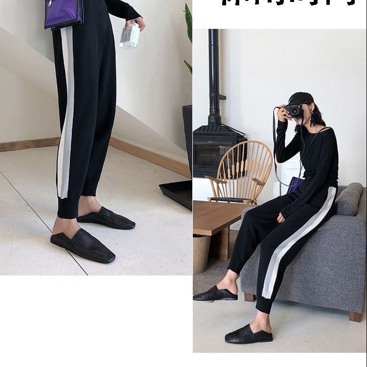 Women Elastic High Waist Pleated Knitted Pant