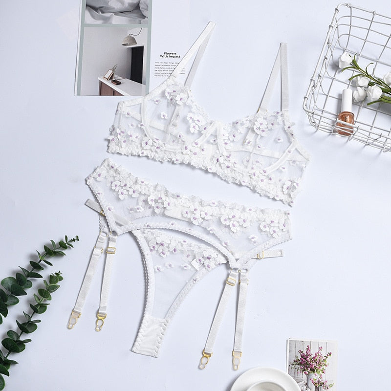 Embroidered Hollow Transparent Lingerie Set