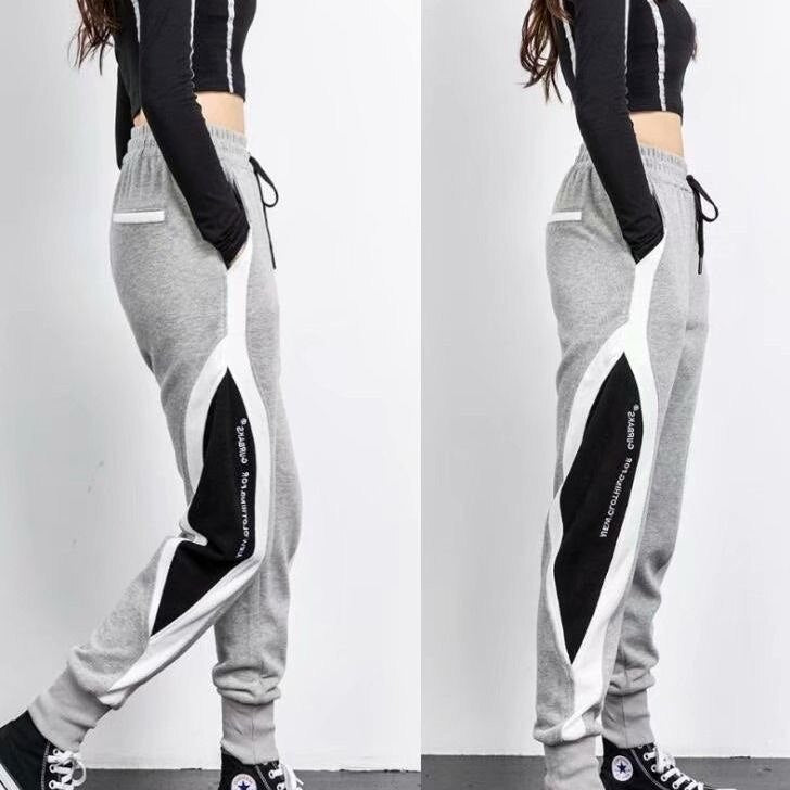 Black Grey Spliced High Waist Women Jogger