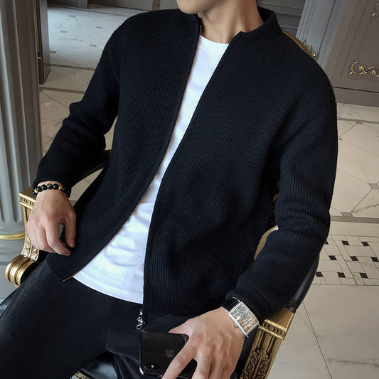 Knitted V Neck Zipper Sweater