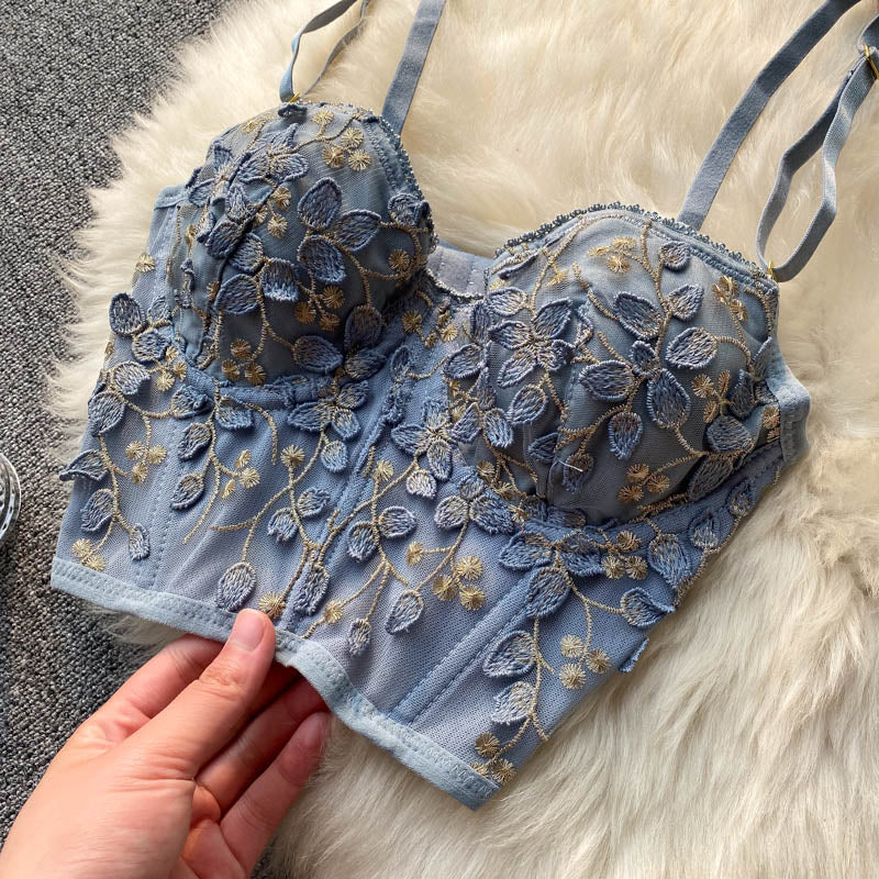 Embroidered 3D Petal Bustier Bra Cropped Tops