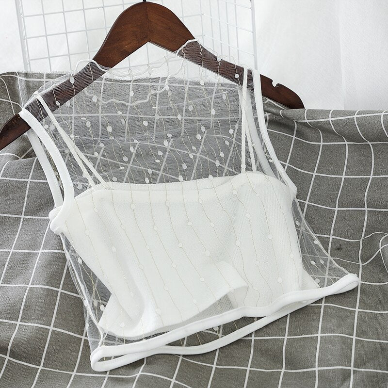 Women Sexy Transparent Mesh Crop Tops