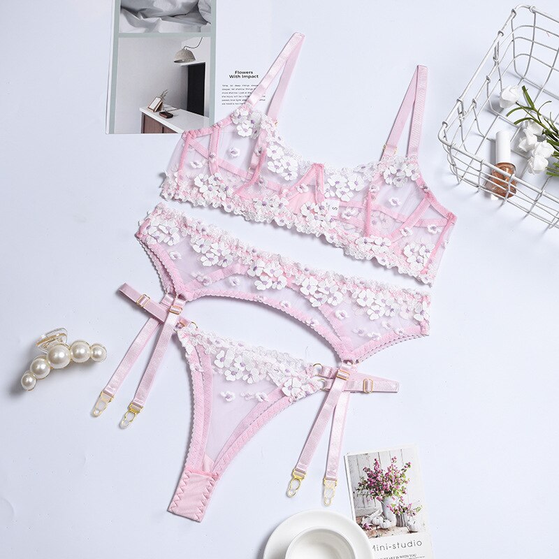 Embroidered Hollow Transparent Lingerie Set