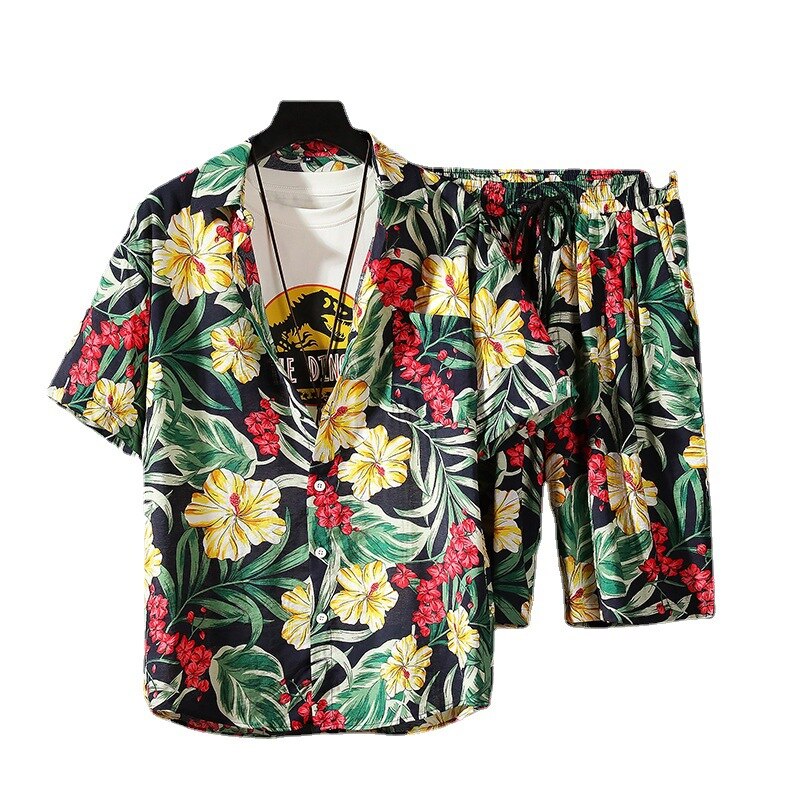 Hawaiian Beach Short-sleeved Flower Shirt Shorts Suit