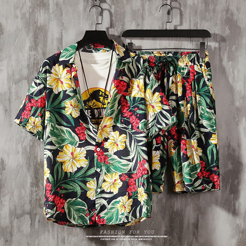 Hawaiian Beach Short-sleeved Flower Shirt Shorts Suit