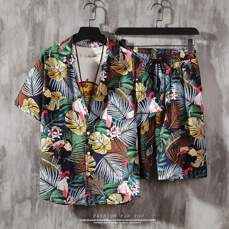 Hawaiian Beach Short-sleeved Flower Shirt Shorts Suit