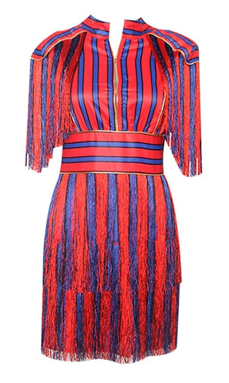 Striped Fringed Hollow Party Dress