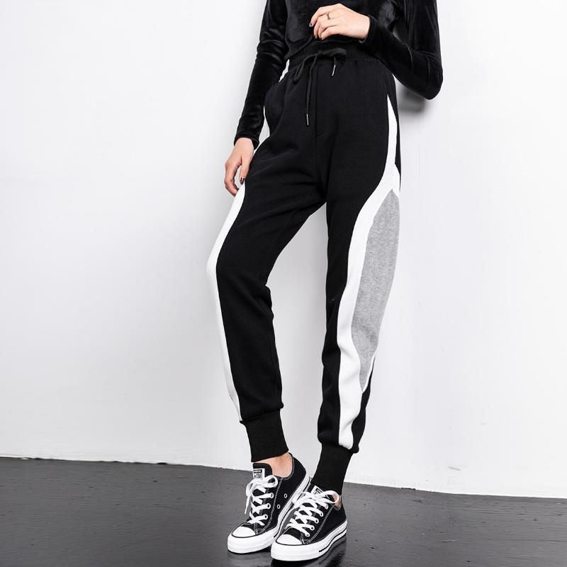 Black Grey Spliced High Waist Women Jogger