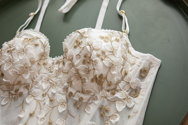 Embroidered 3D Petal Bustier Bra Cropped Tops