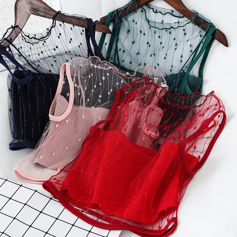 Women Sexy Transparent Mesh Crop Tops