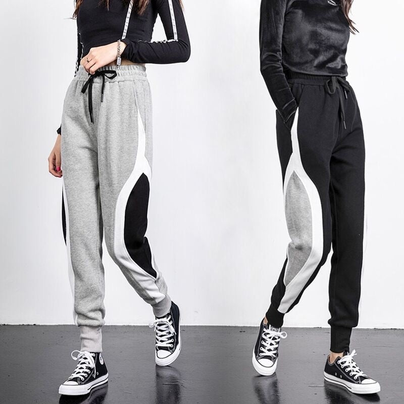 Black Grey Spliced High Waist Women Jogger