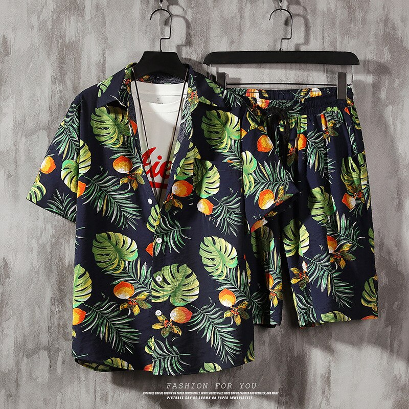 Hawaiian Beach Short-sleeved Flower Shirt Shorts Suit