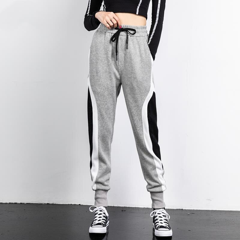 Black Grey Spliced High Waist Women Jogger