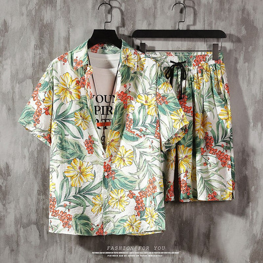 Hawaiian Beach Short-sleeved Flower Shirt Shorts Suit