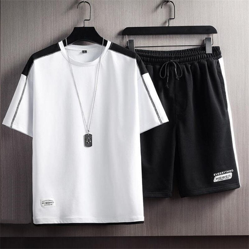 Summer Solid Color Tshirt and Knee Length Short Pants Casual 2 Piece Suit