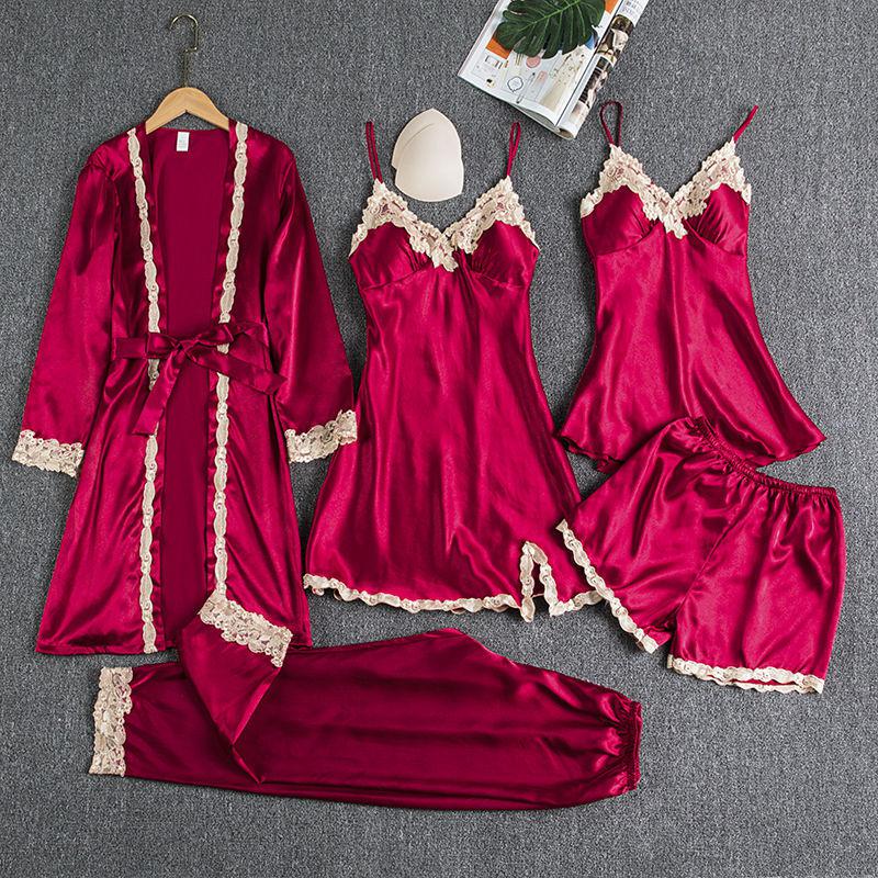 Satin Pajamas Sleepwear Set 5 pc