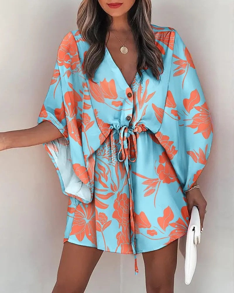 Sexy V-neck Casual Loose Boho Holiday Short Dresses