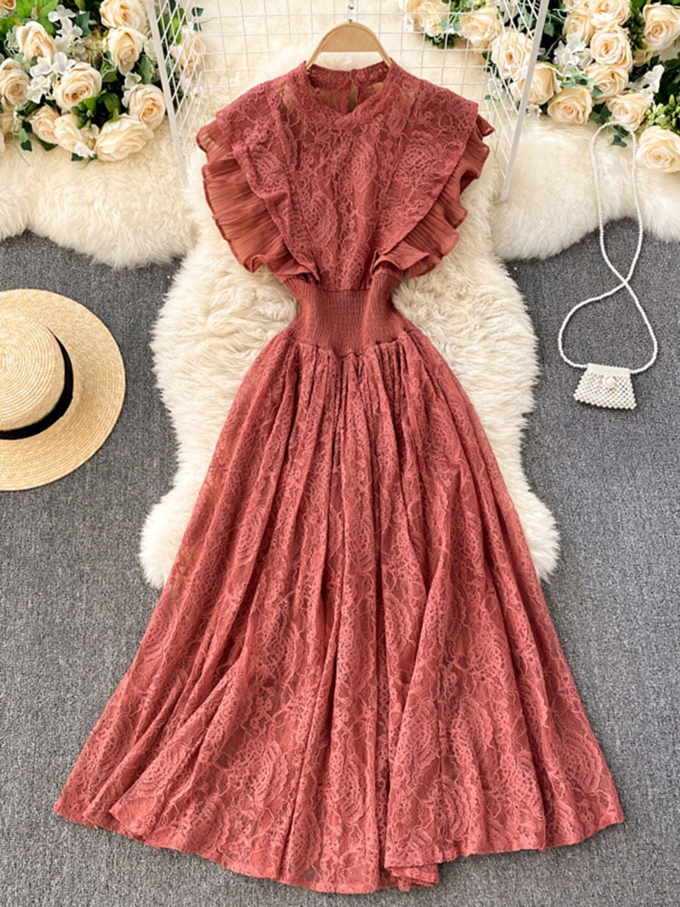 French Elegant Pleated Ruffled Dress