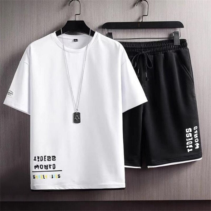 Summer Solid Color Tshirt and Knee Length Short Pants Casual 2 Piece Suit