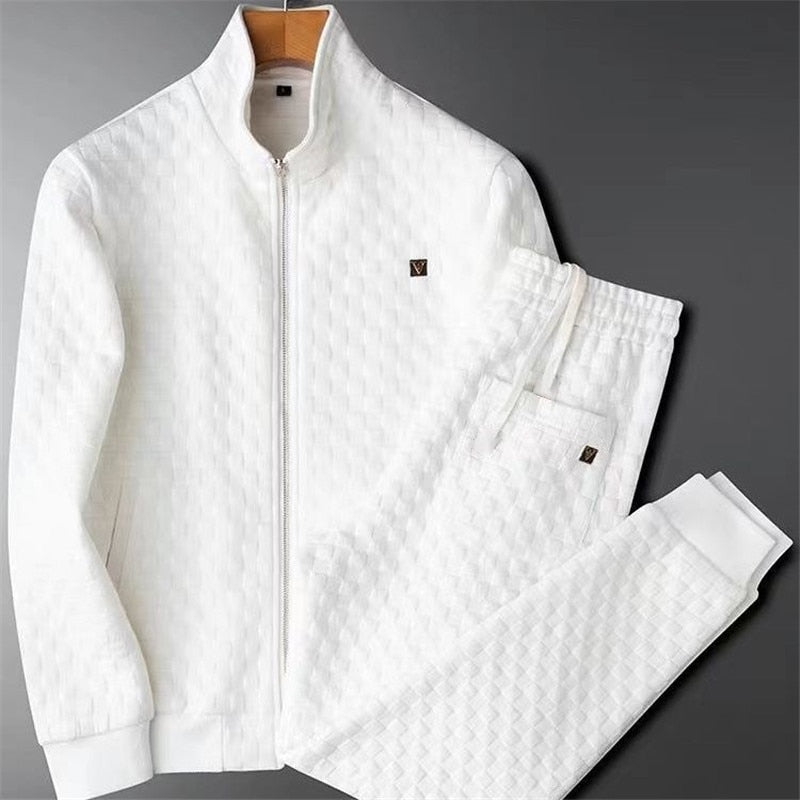 Embroidered Logo Zipper Men's Waffle Suit