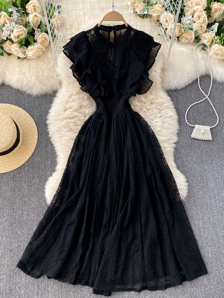 French Elegant Pleated Ruffled Dress