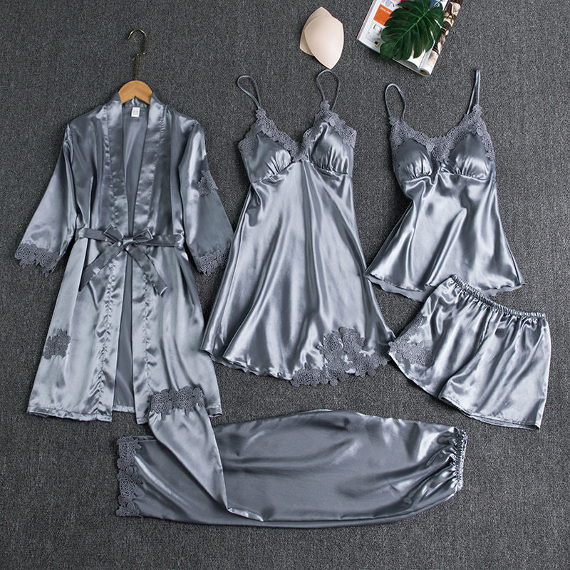 Satin Pajamas Sleepwear Set 5 pc