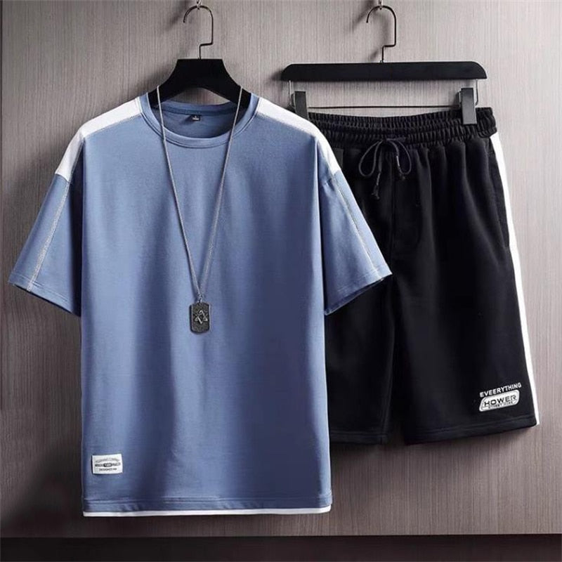 Summer Solid Color Tshirt and Knee Length Short Pants Casual 2 Piece Suit