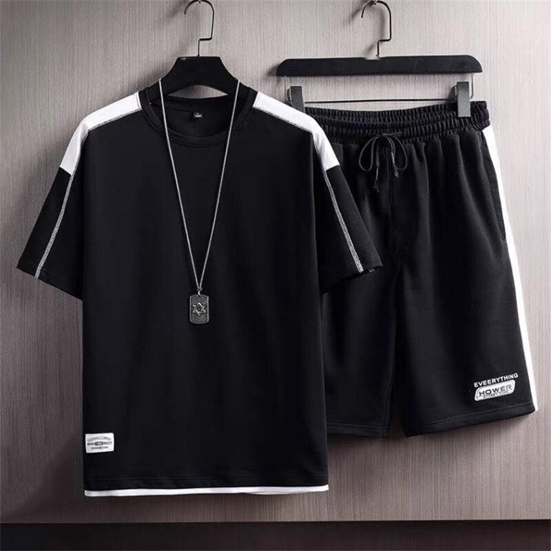 Summer Solid Color Tshirt and Knee Length Short Pants Casual 2 Piece Suit