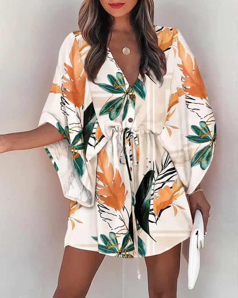 Sexy V-neck Casual Loose Boho Holiday Short Dresses